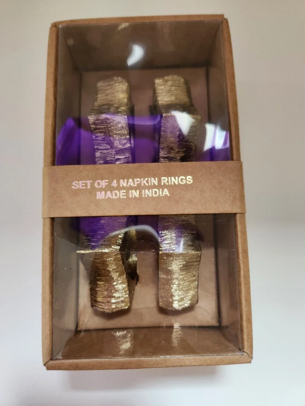 Set of 4 Gold Napkin Rings Made in India Textured Table Decor